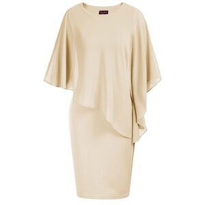 NWT Hanna Nikole Sleeveless Bodycon Pencil Cape Dress with Chiffon Overlay